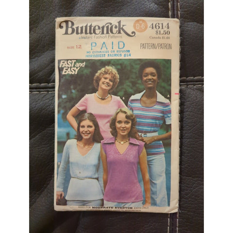 4614 Butterick Vintage 70's T-Shirt Top Sewing Pattern Size 12 Cut/Complete