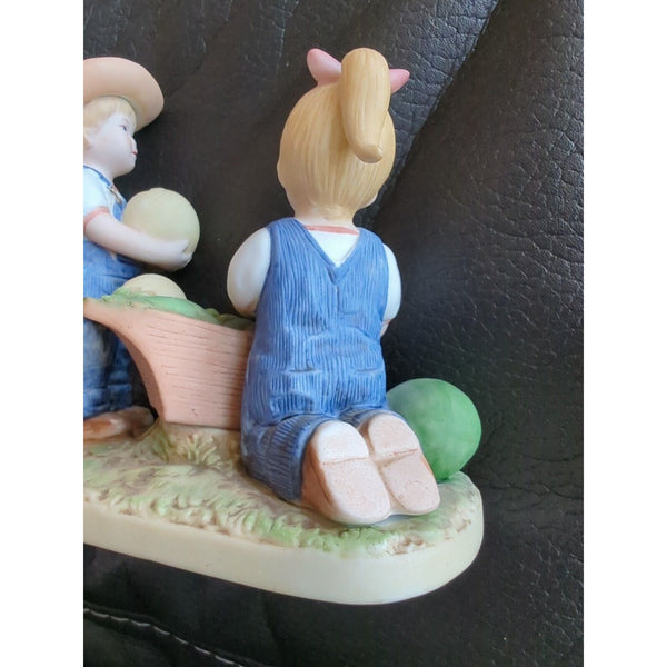 1985 HOMCO Home Interior Denim Days "Melon Patch" Figurine #1512 Farm Boy Girl