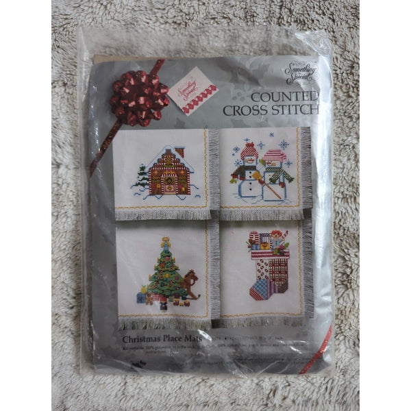 Candamar Something Special Christmas Place Mats Counted Cross Stitch Kit Vtg