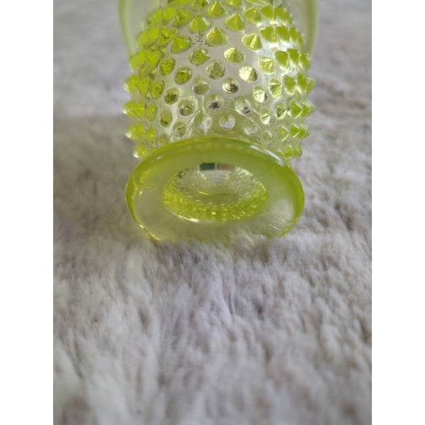 Fenton Topaz Vaseline Opalescent Hobnail Hat Mini Fan Vase 3.5 In Uranium Glass