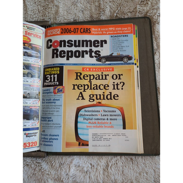 2005 CONSUMER REPORTS Magazine Monthly Jan-Dec Address Labels - In Green Binder