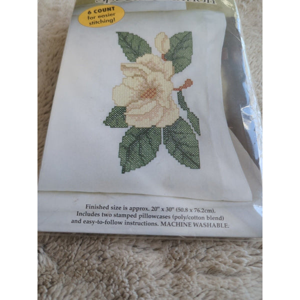 Cross Stitch Kit Bucilla Magnolia 2 Pillow Cases Special Edition 1999 #64895