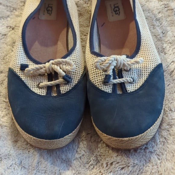 UGG Catrin Women Size 9.5 Espadrilles Flats Suede Slipon Shoes Navy Blue Beige