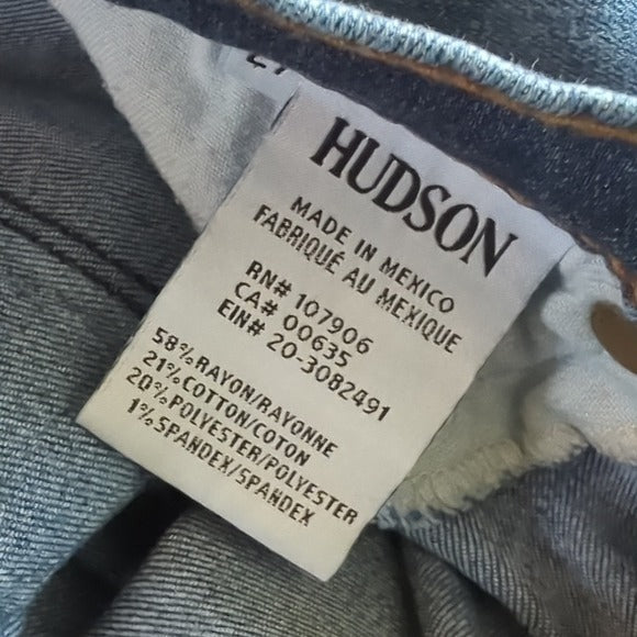 Hudson Darker Wash Distressed Nico Mid Rise Ankle Raw Hem Blue Jeans Size 27