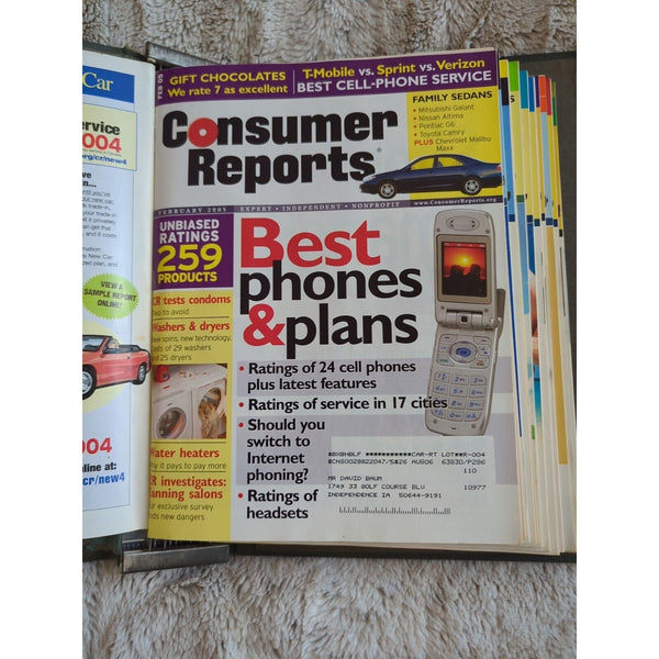 2005 CONSUMER REPORTS Magazine Monthly Jan-Dec Address Labels - In Green Binder