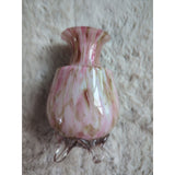 Victorian End of Day Blended Polychrome Spatter Art Foot Glass Vase Pink 4.5 In