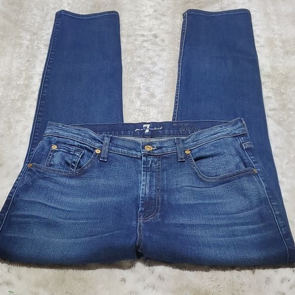 7 For All Mankind The Relaxed Skinny Mid Rise Blue Jeans Size 28 Waist 30 Inches