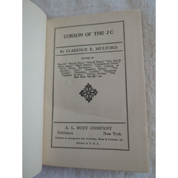 CORSON of the JC CLARENCE MULFORD A L Burt 1927 HC DJ Vtg Cassidy