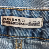 Zara Basic Distressed Patched Mid Rise Boyfriend Cropped Blue Jeans Size 6