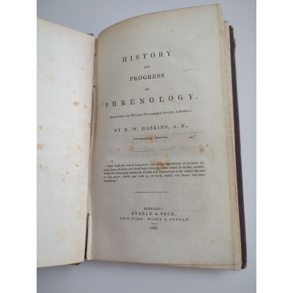 History And Progress Of Phrenology 1839 R.W. Haskins Steele And Peck Putnam 1st
