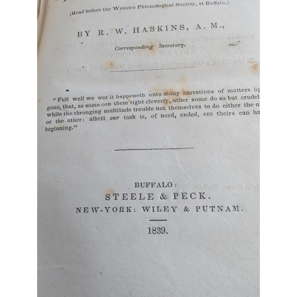 History And Progress Of Phrenology 1839 R.W. Haskins Steele And Peck Putnam 1st