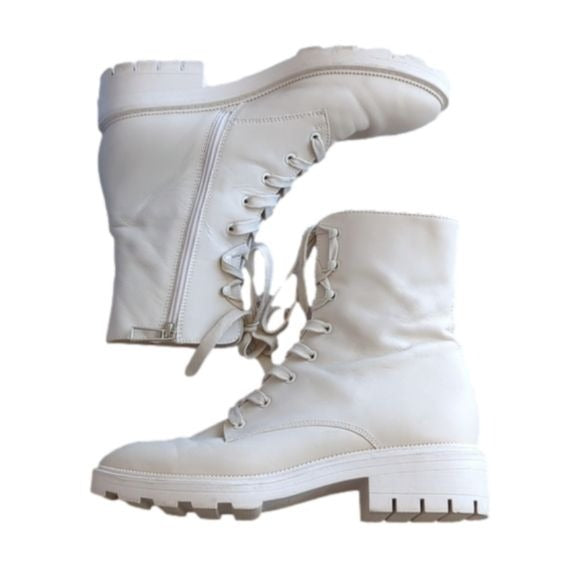 Dolce Vita Clear Womens Lottie Cream Leather Ankle Combat Boots Size 10