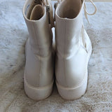 Dolce Vita Clear Womens Lottie Cream Leather Ankle Combat Boots Size 10