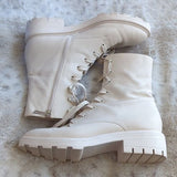 Dolce Vita Clear Womens Lottie Cream Leather Ankle Combat Boots Size 10