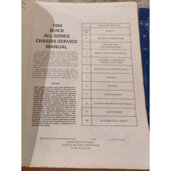 1984 Buick All Models Chassis Service Repair Shop Manual 2 Volume Set Original
