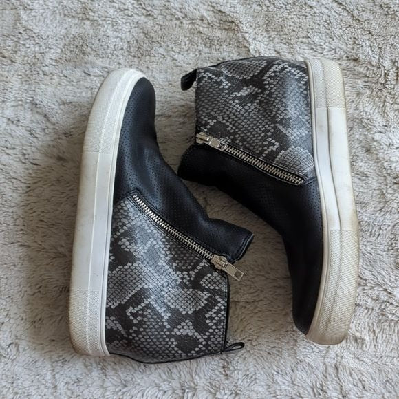 Steve Madden Shoes Womens Wedgie Sneaker Black Snakeskin Leather Zip Mid Size 9