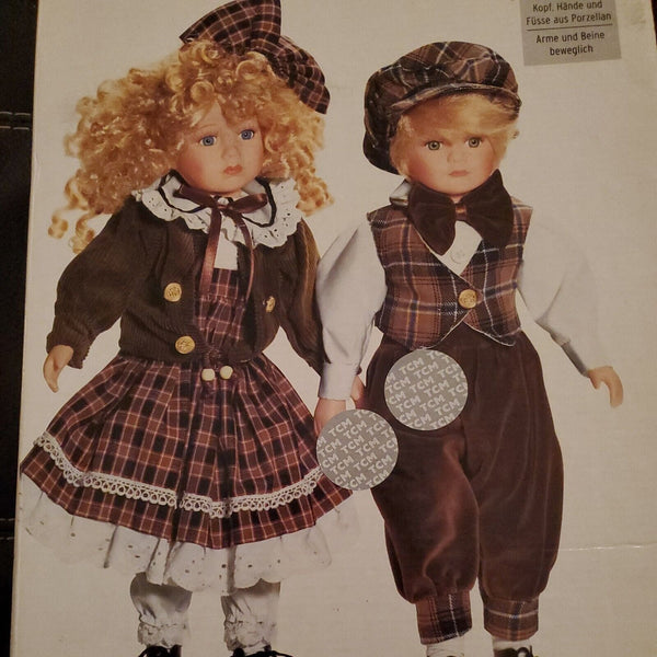 Tchibo 2 Deko Puppen German Made Handmade Porcelain DOLLS Boy Girl Vintage