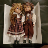 Tchibo 2 Deko Puppen German Made Handmade Porcelain DOLLS Boy Girl Vintage