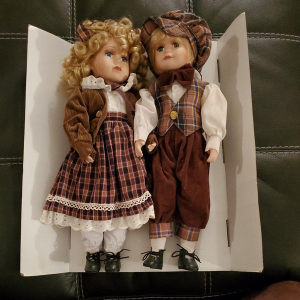 Tchibo 2 Deko Puppen German Made Handmade Porcelain DOLLS Boy Girl Vintage