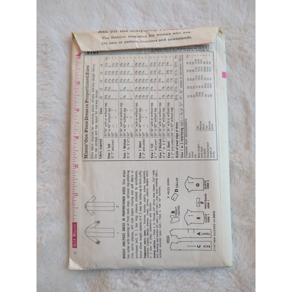 Simplicity Vintage Pattern 5191 Misses One Piece Dress Sheath V-Neck Sz 14 CUT