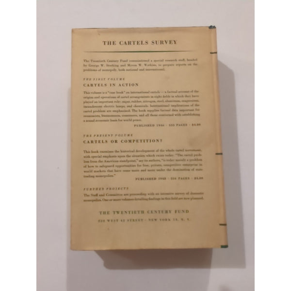 George W Stocking Myron W. Watkins CARTELS OR COMPETITION 1st Ed HC DJ 1948 Vtg