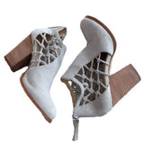 Joe's Jeans Light Grey Leather Lattice Heeled Rear Zipper Ankle Booties Size 8.5
