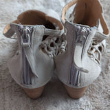 Joe's Jeans Light Grey Leather Lattice Heeled Rear Zipper Ankle Booties Size 8.5