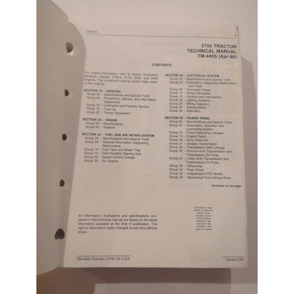 John Deere 2750 Tractor Technical Manual TM-4405 Aug-86 Shop Service Repair