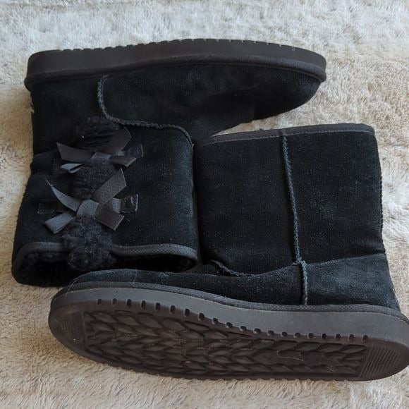 Koolaburra by Ugg Boots Size 11 Black Bows Style 1015874 Mid Calf Flexible