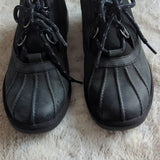 UGG GREDA BLACK LEATHER WATERPROOF WOOL ANKLE DUCK BOOTS Shoes SIZE 6.5