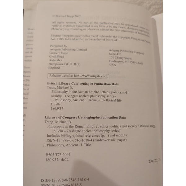 Philosophy In The Roman Empire Michael Trapp HC DJ 2007 Ashgate Ethics Politics