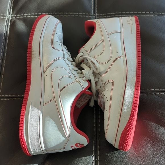 Nike Air Force 1 White University Red Contrast  Stitch CV1724 100 Size 12