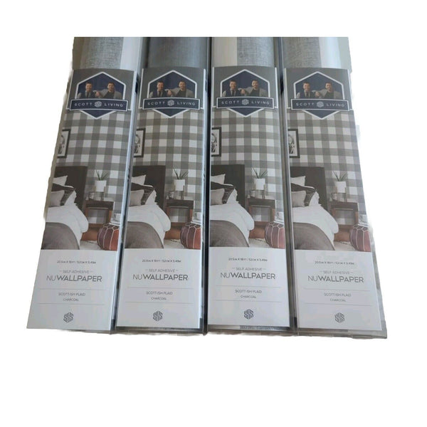 Scott Living Self Adhesive NuWallpaper lot 4 Charcoal Scottish Plaid 20.5" x 18'