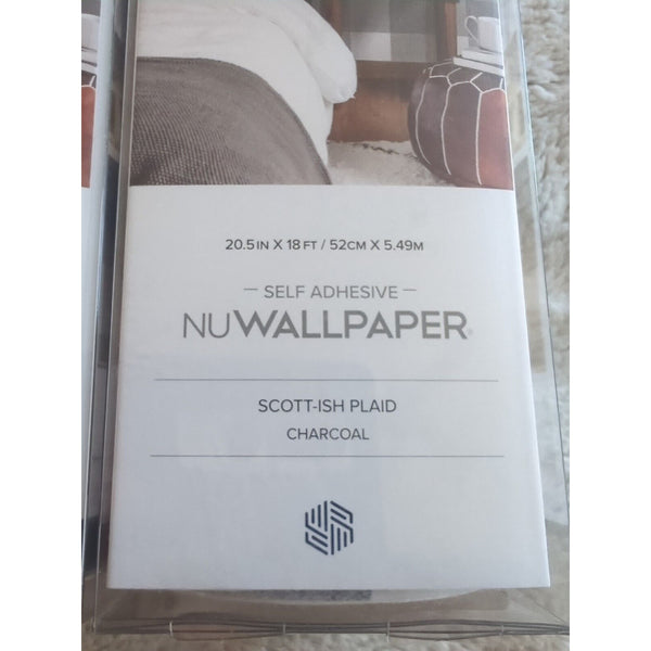 Scott Living Self Adhesive NuWallpaper lot 4 Charcoal Scottish Plaid 20.5" x 18'