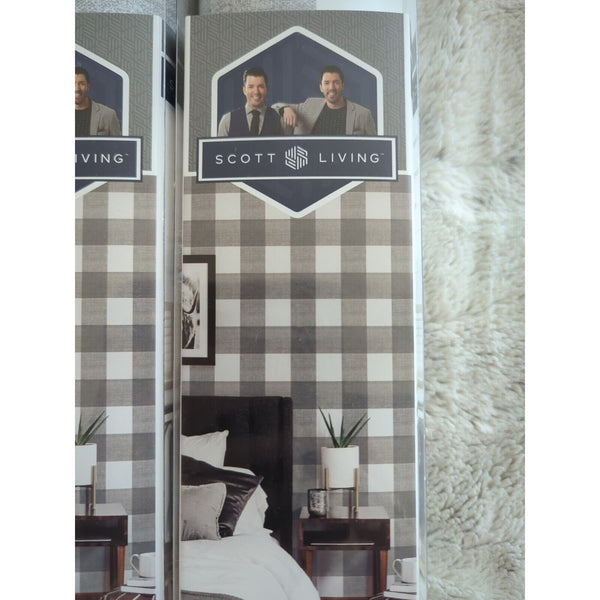 Scott Living Self Adhesive NuWallpaper lot 4 Charcoal Scottish Plaid 20.5" x 18'