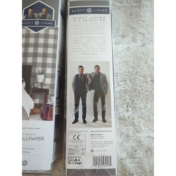 Scott Living Self Adhesive NuWallpaper lot 4 Charcoal Scottish Plaid 20.5" x 18'