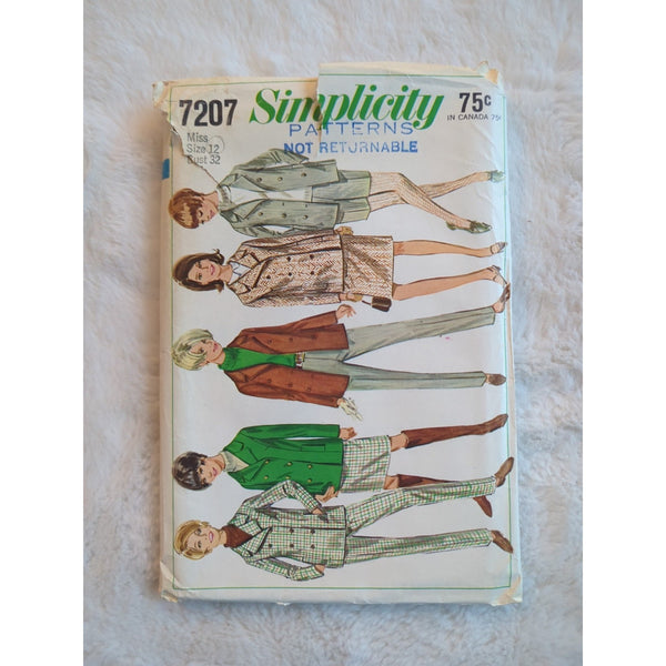 VTG 1967 Simplicity 7207 Misses Jacket Skirt Pants Suit Pattern Size 12 Some CUT