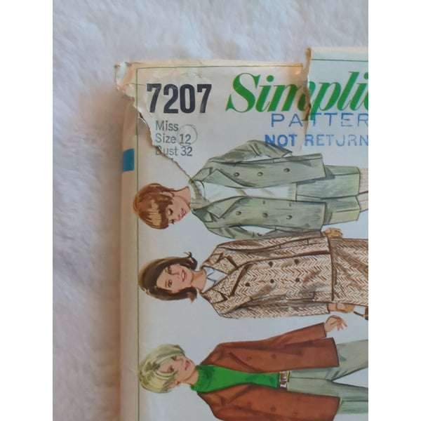 VTG 1967 Simplicity 7207 Misses Jacket Skirt Pants Suit Pattern Size 12 Some CUT