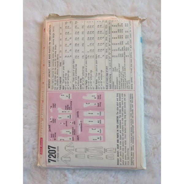 VTG 1967 Simplicity 7207 Misses Jacket Skirt Pants Suit Pattern Size 12 Some CUT