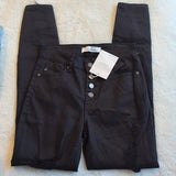 KanCan High Rise Button Fly Distressed Black Skinny Jeans Size 27 NWT