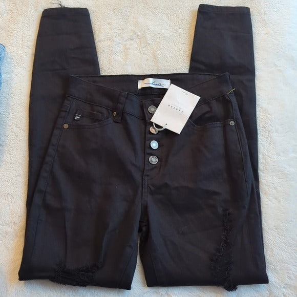 KanCan High Rise Button Fly Distressed Black Skinny Jeans Size 27 NWT