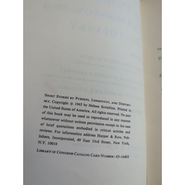 Vintage 1965 Short Stories By Pushkin Lermontov And Dostoevsky Scriabine SC PB