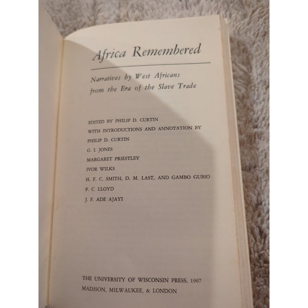 Africa Remembered Paperback 1967 Edited By Philip D Curtin West African Slaves