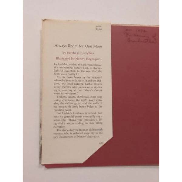 Rare ALWAYS ROOM FOR ONE MORE Sorche Nic Leodhas 1965 Stated 1st Ed HC DJ Vtg