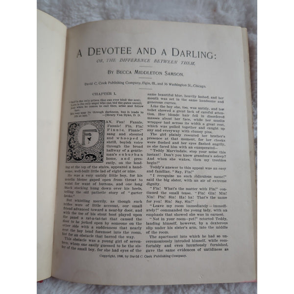 A DEVOTEE and A DARLING by Becca Middleton Samson 1898 Cook Publishing HC Vtg