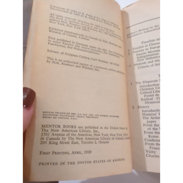 Three Faces Of Fascism Ernst Nolte A Mentor Book SC First Printing April 1969