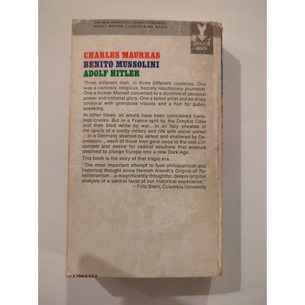 Three Faces Of Fascism Ernst Nolte A Mentor Book SC First Printing April 1969