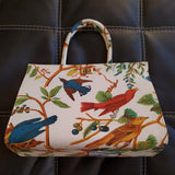 Vintage MARGARET SMITH Handbag Fabric Gardiner Maine Top Handle Birds Berries