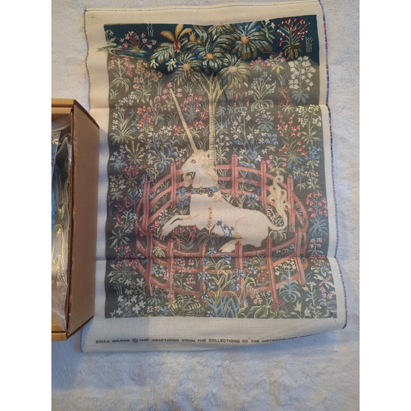 Erica Wilson Metropolitan Museum of Art Unicorn In Captivity Needlepoint Kit WIP