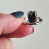 DJoy Large Rectangle Black Onyx Sterling Silver 925 Ring Stamped Size 6